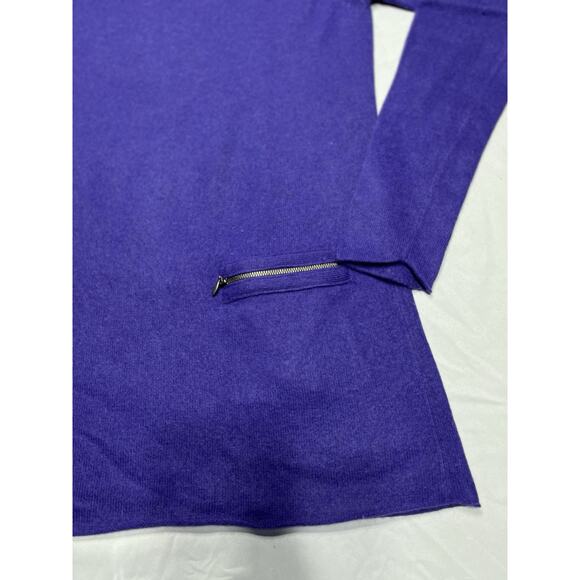 FENN WRIGHT MANSON Purple 100% 2 PLY CASHMERE PULLOVER SWEATER Lg Zip Pockets - Picture 2 of 6